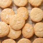 Almond Macaroon Cookies on a wire rack, cooling after baking.